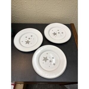 Hallmark 8" Dessert Plates Set of (3) Round Presentation Box 9 Silver‎ Stars